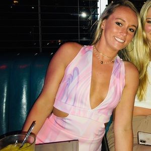 Pink and white fitted tobi mini dress